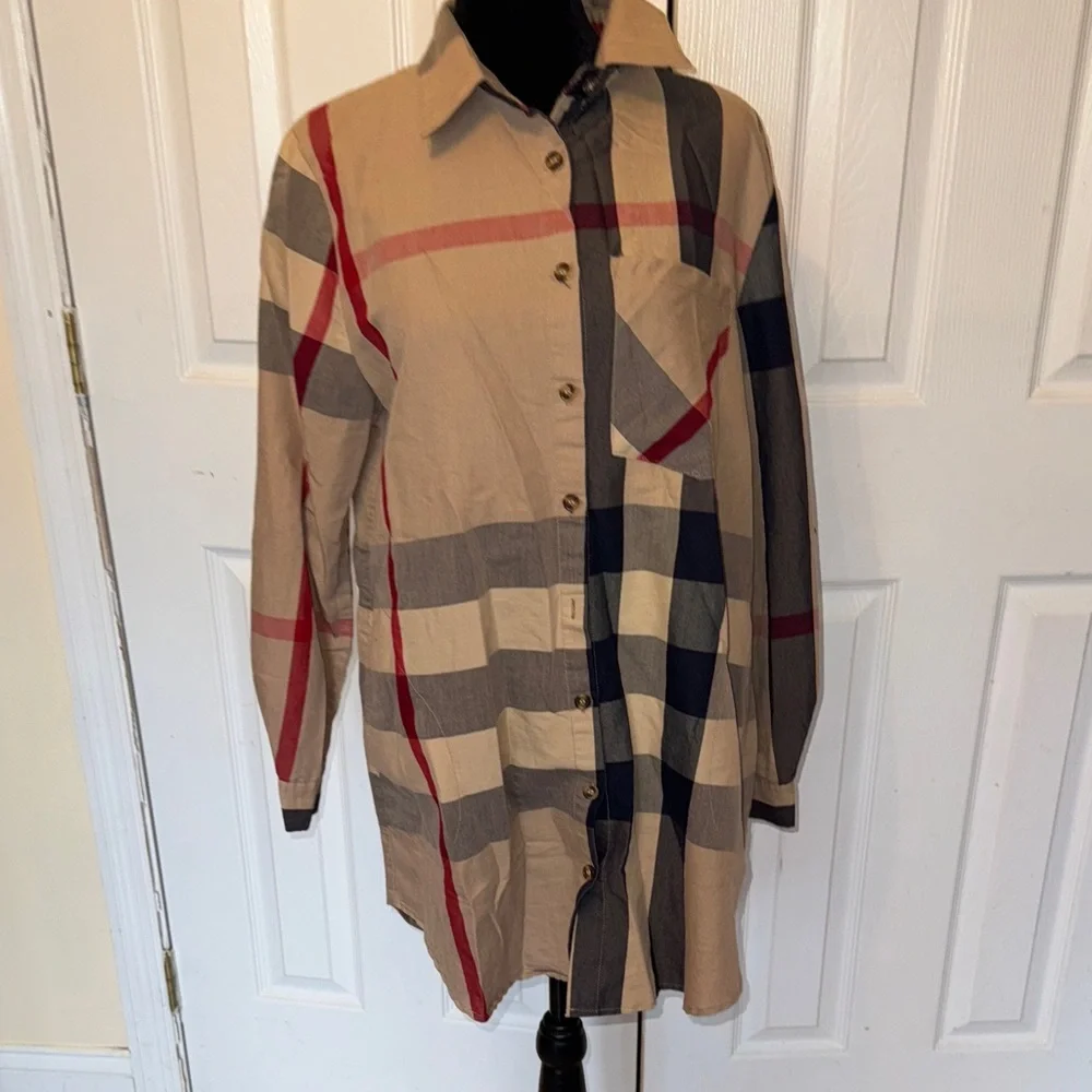 Plaid Button-Up Shirt Dress - Picture 2 of 16